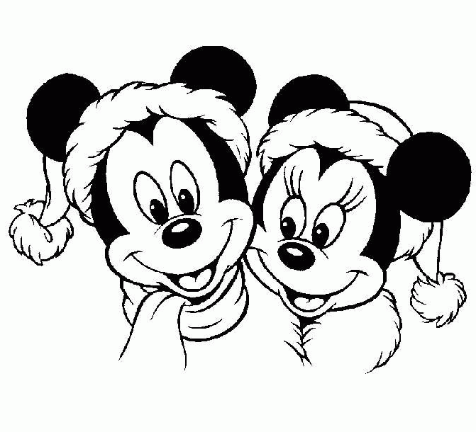 Miki i Minnie w czapkach Mikołaja kolorowanka do druku